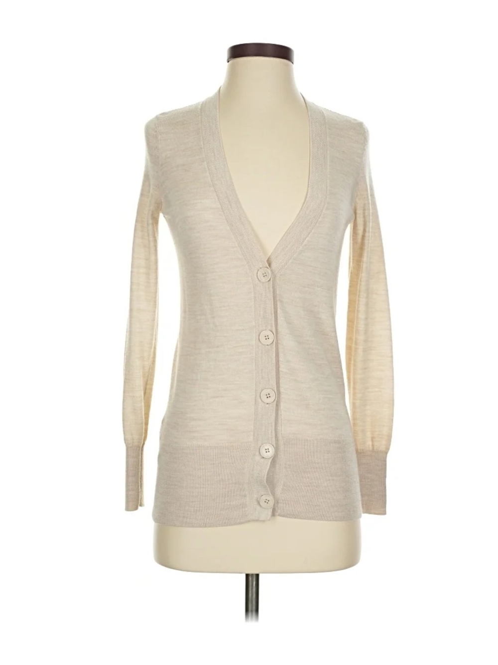 LOFT Cream V-Neck Button Front Cardigan
